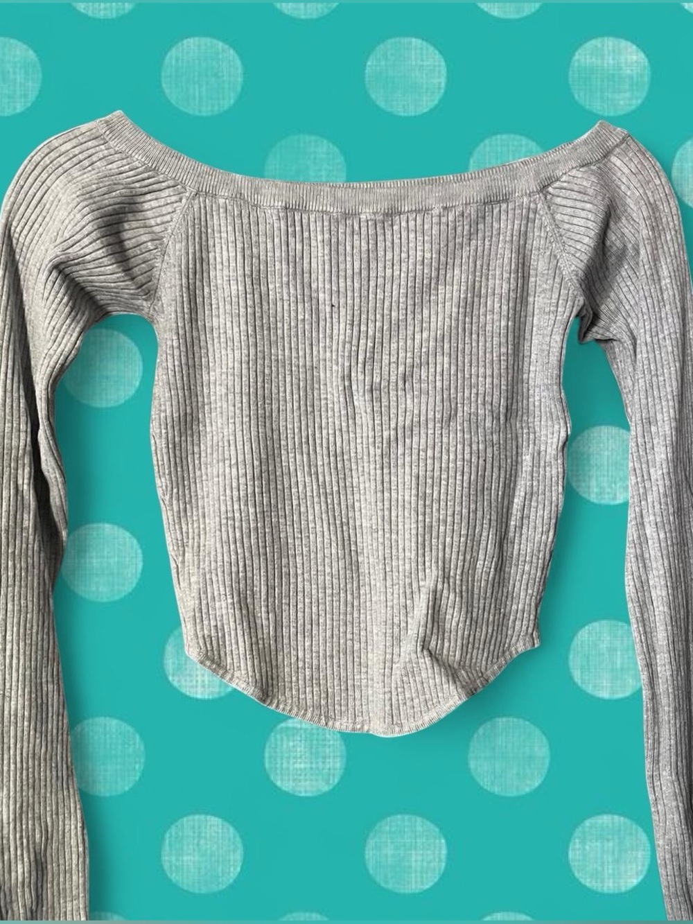 Garage Light Gray Ribbed Long Sleeve Top